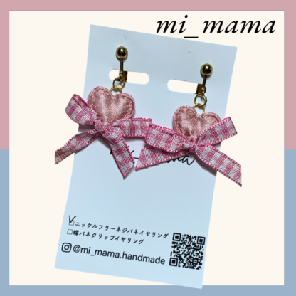 mi_mama  ハートリボン イヤリング