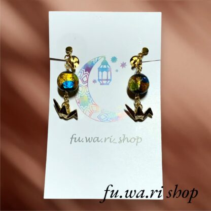 fu.wa.ri shop  ホタルガラス 鶴イヤリング